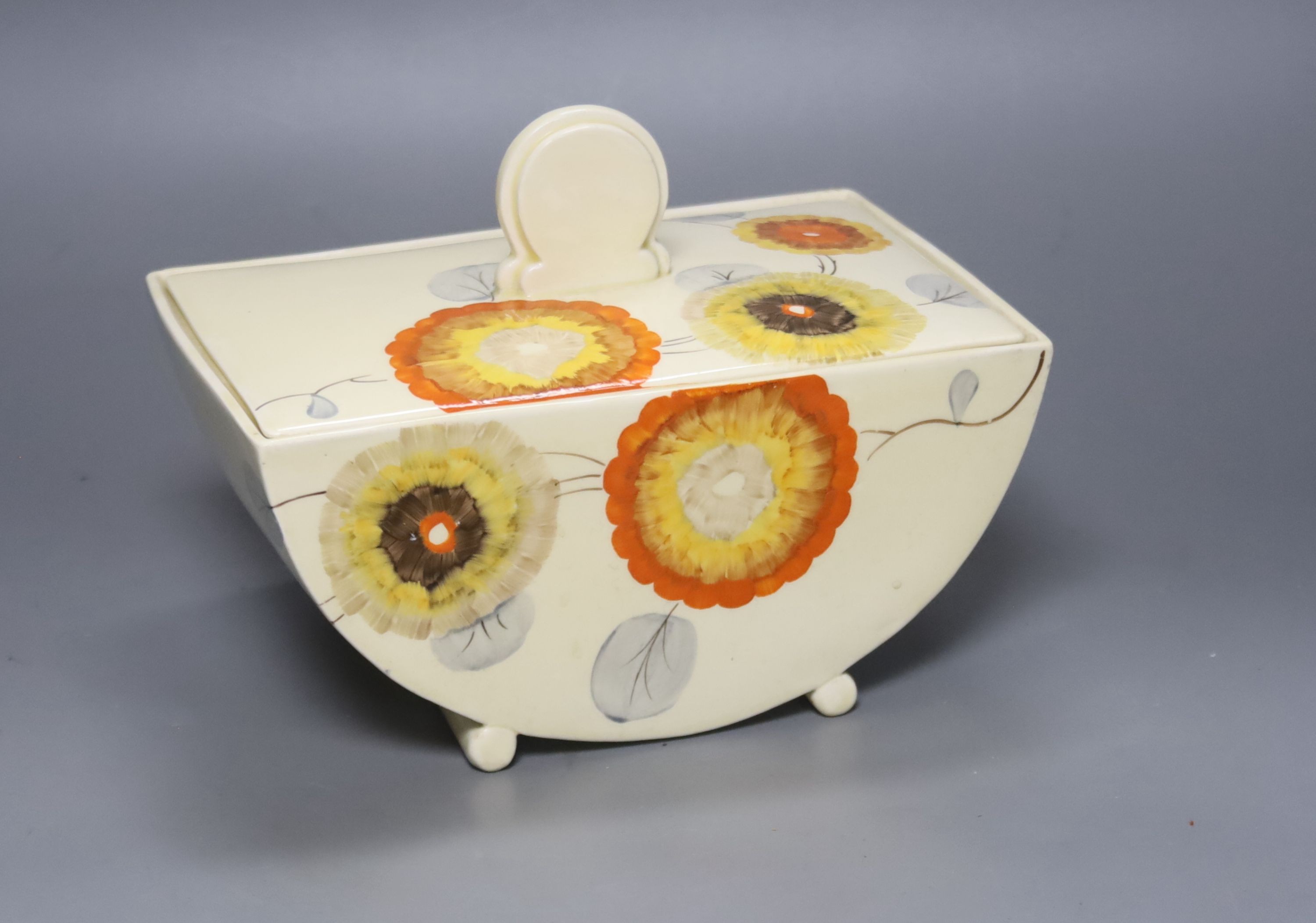 A Clarice Cliff tureen 'The Biarritz Royal Staffordshire Great Britain', Reg. No. 184849, height 20cm